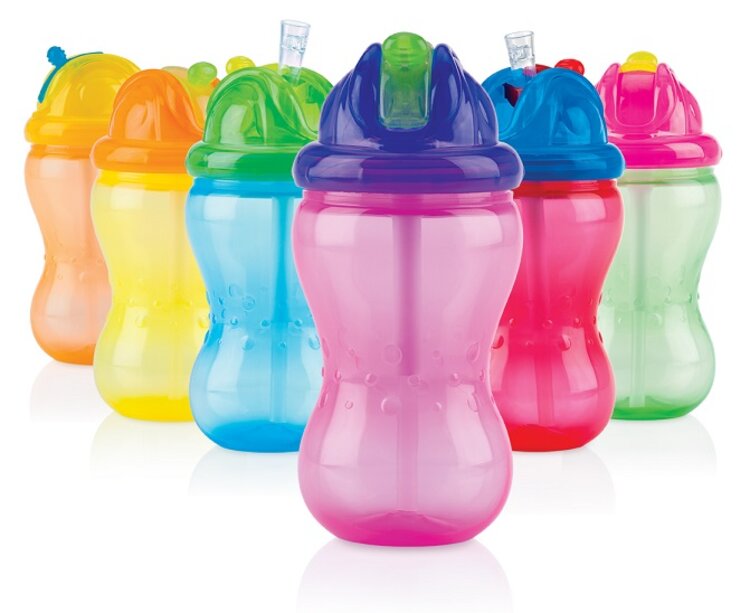 NUBY Hrneček netekoucí se sklápěcím brčkem a regulovatelným průtokem 360 ml, 12 m+