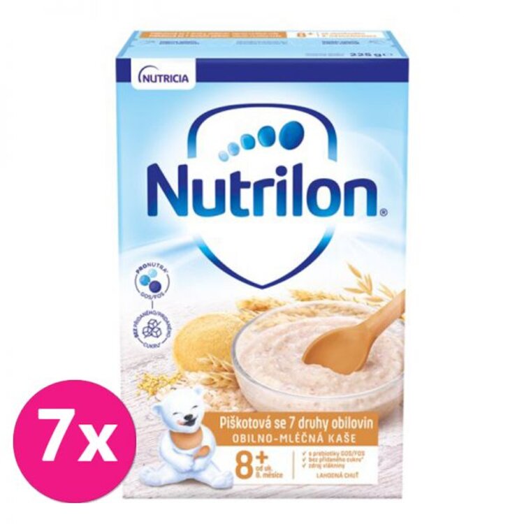 7x NUTRILON Pronutra piškótová mliečna kaša so 7 druhmi obilnín od uk. 8. mesiaca 225 g
