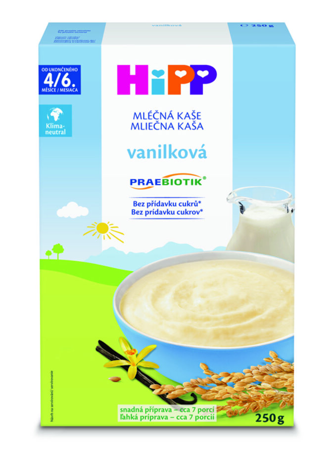 HiPP PRAEBIOTIK® Kaše mléčná pro kojence vanilková 250 g, 4/6m+