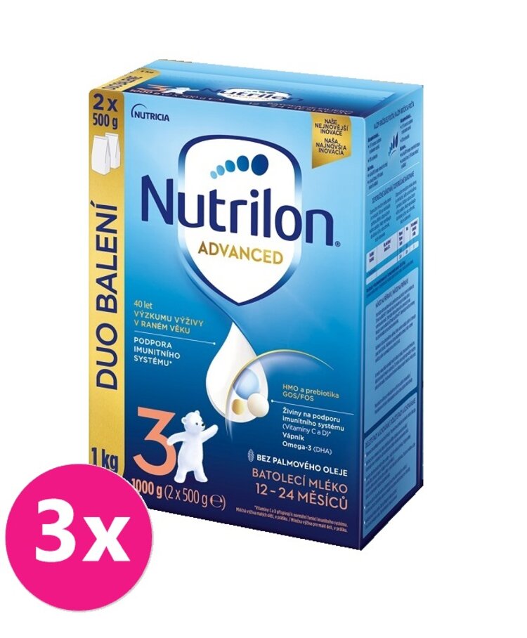 3x NUTRILON 3 Advanced batoľacie mlieko 1 kg, 12+