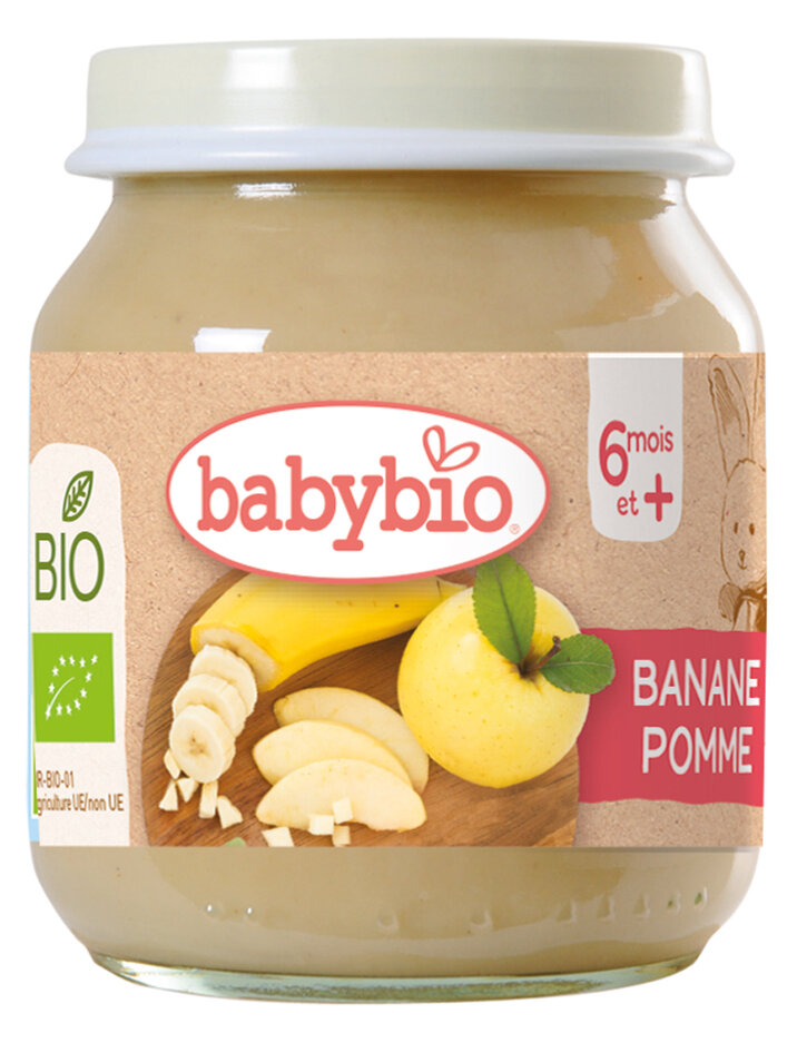 BABYBIO Bio banán a jablko 130 g, 6m+