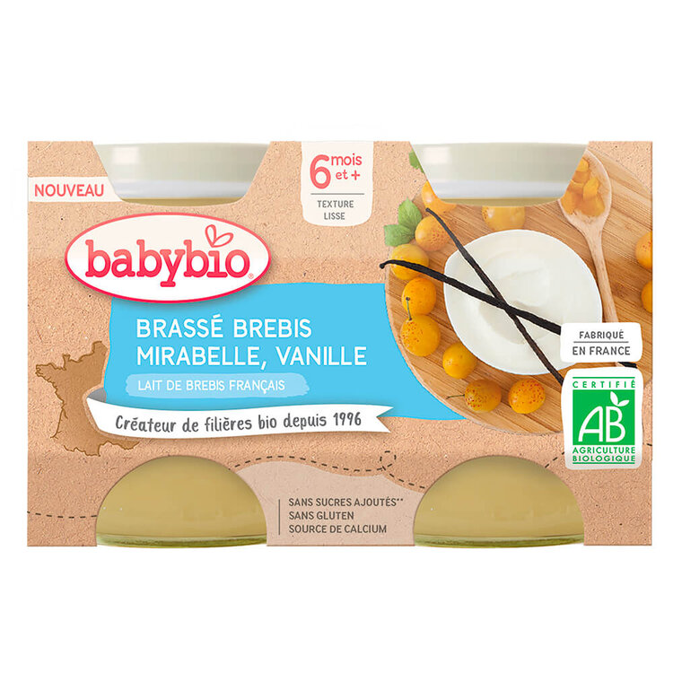 BABYBIO Brassé z ovčího mléka mirabelky vanilka 2x 130 g