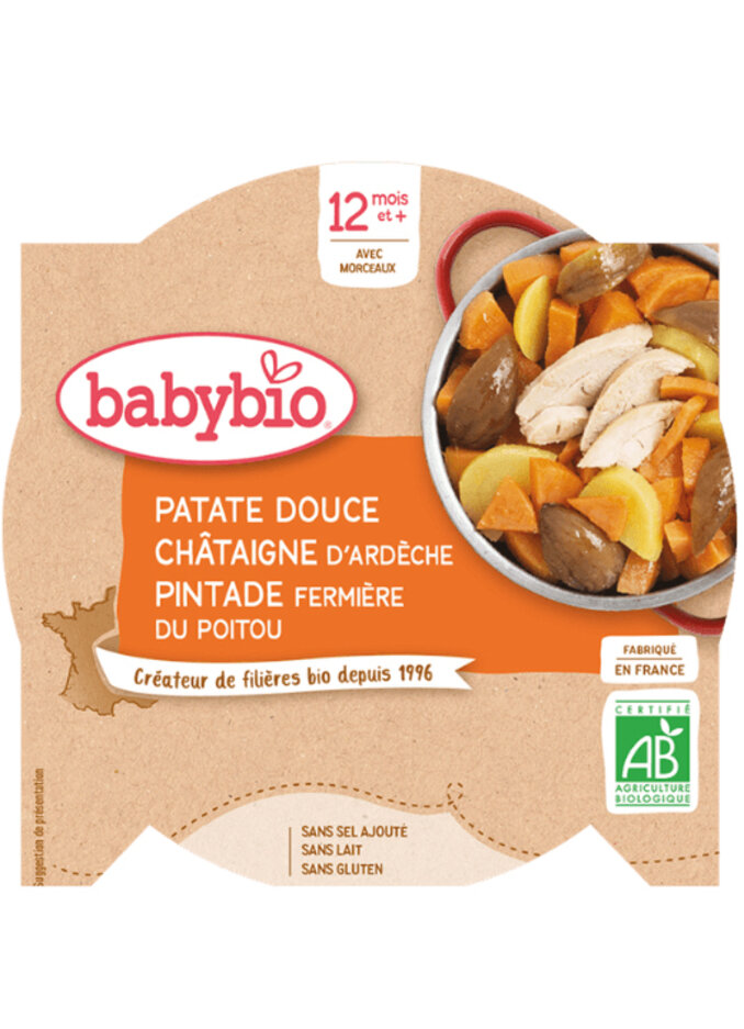 BABYBIO Sladké brambory s kaštanovým pyré a farmářskou perličkou 230 g