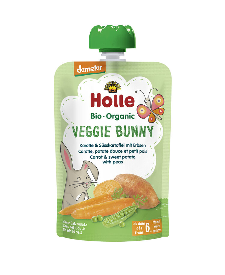HOLLE Veggie Bunny Bio pyré mrkev, batáty a hrášek, 100 g (6 m+)