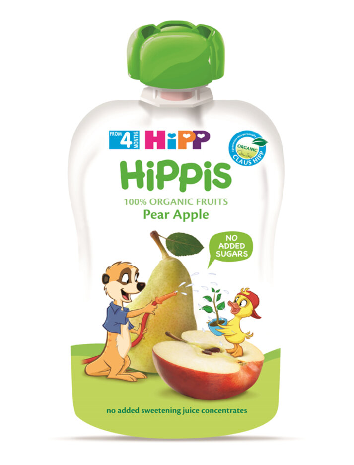 HiPP HiPPiS BIO Hruška, jablko 100 g, 4m+