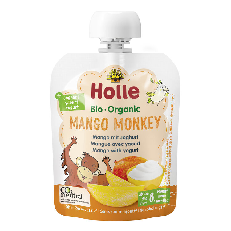 HOLLE BIO Mango monkey - dětské ovocné pyré s jogurtem 85 g