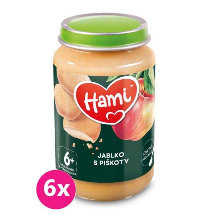 6x HAMI Ovocnoobilný příkrm Jablko s piškoty 190 g, 6+