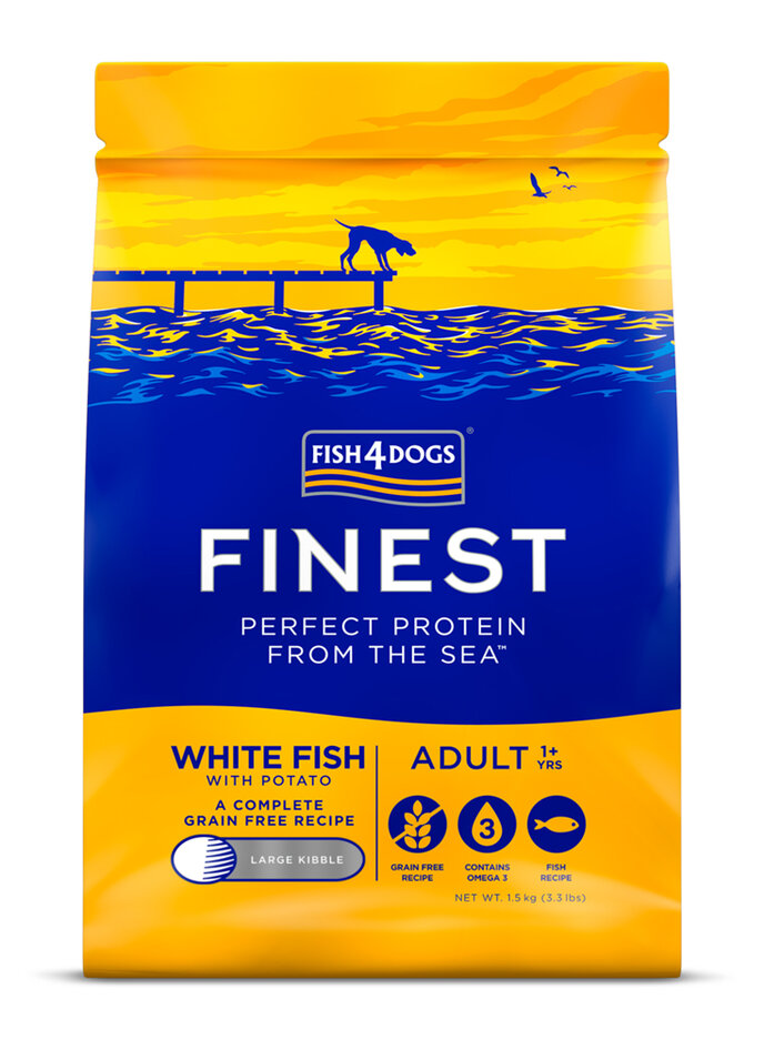 EXP: 5.12.2025 FISH4DOGS Granule velké pro dospělé psy Finest bílá ryba s bramborami 1,5 kg, 1+