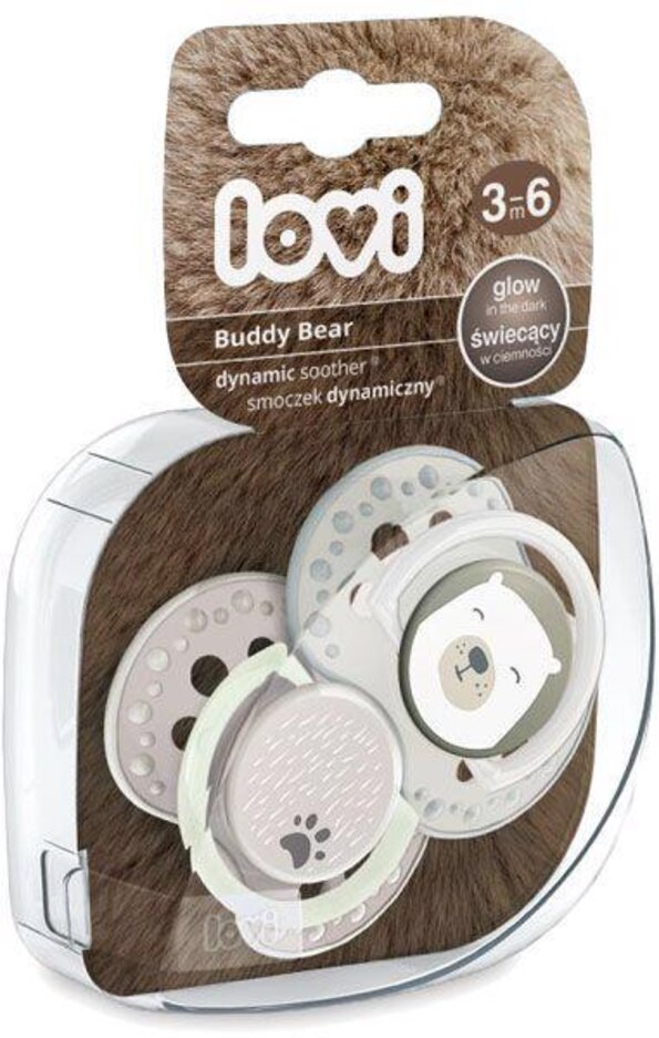 LOVI Dudlík silikonový symetrický dynamický Buddy Bear 3-6m 2ks