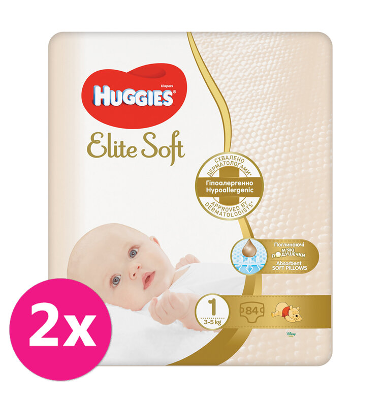 2x HUGGIES® Pleny jednorázové Elite Soft vel. 1 84 ks
