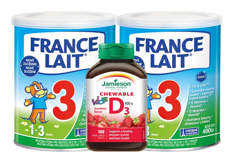 FRANCE LAIT 3 Duo + Jamieson Vitamín D3 KIDS 400IU 100tbl - jahoda