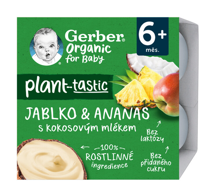 GERBER Organic 100% Dezert rostlinný jablko a ananas s kokosovým mlékem (4x 90 g)​