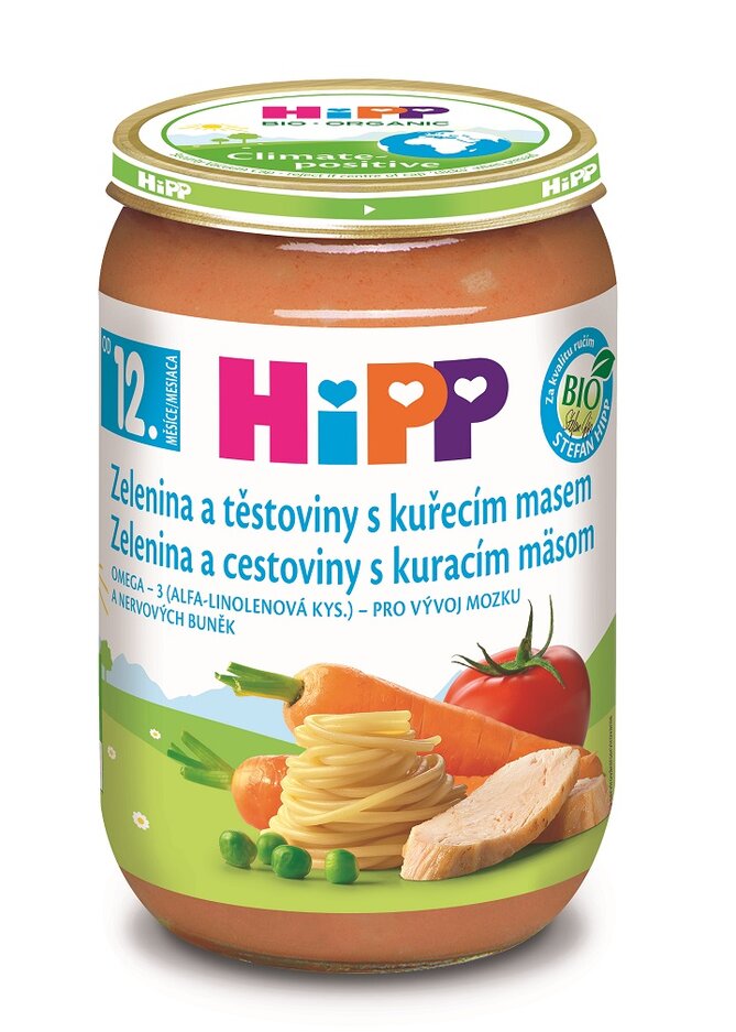 HiPP BIO Zelenina a těstoviny s kuřecím masem od 12. měsíce, 220 g