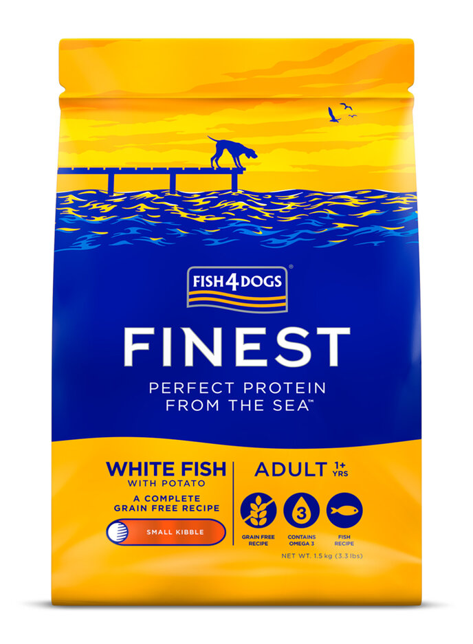 FISH4DOGS Granule malé pro dospělé psy Finest bílá ryba s bramborami 1,5 kg, 1+