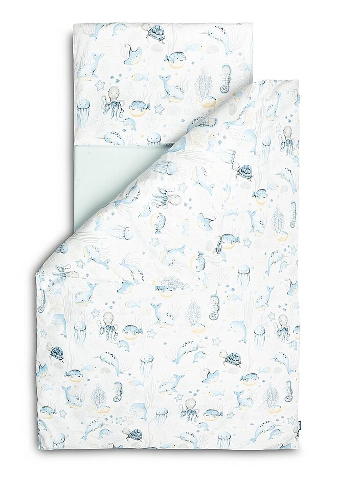 SENSILLO Prádlo ložní 3-dílné mořská zvířatka Light blue bavlna 120x60 cm