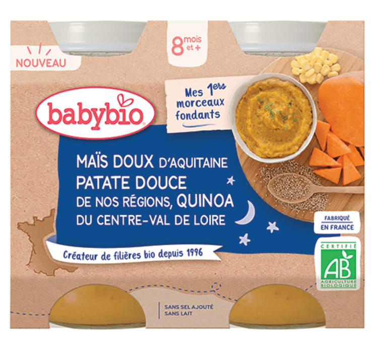 BABYBIO Bio sladká kukuřice, sladké brambory a quinoa 2x200g