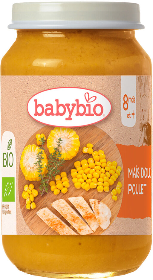 BABYBIO Bio sladká kukuřice s farmářským kuřecím masem 200 g