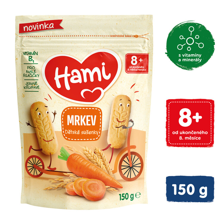 HAMI Sušenky dětské mrkev 150g, od uk. 8. měsíce