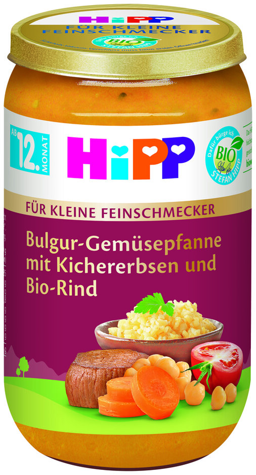 HiPP BIO Bulgur se zeleninou a cizrnou a hovězím masem Malý Gurmán  od 12. měsíce, 250 g
