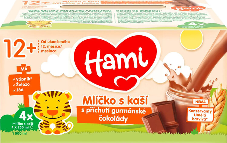 EXP: 26.01.2025 HAMI mlíčko s kaší s příchutí gurmánské čokolády 4x250 ml