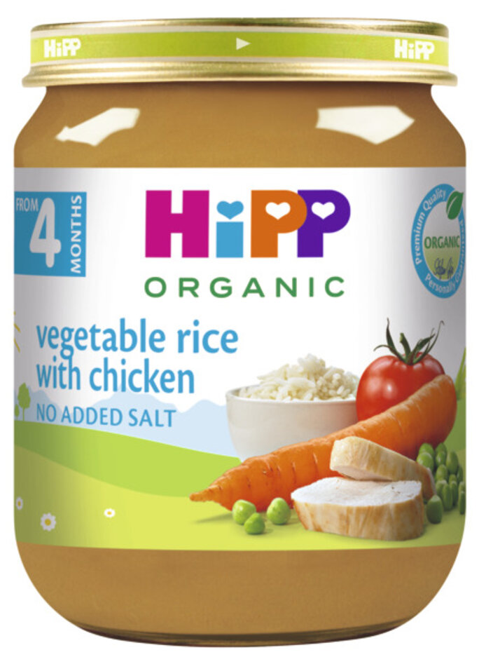 HiPP BIO Zelenina a rýže s kuřecím masem 125 g, od uk. 4. měsíce