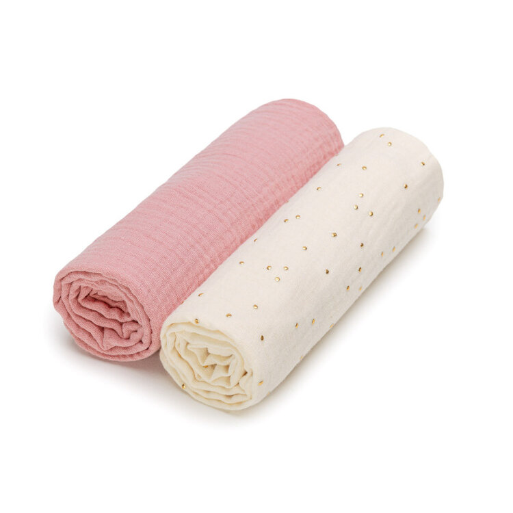 T-TOMI BIO Pleny mušelínové 65x65 cm, 2 ks, Rose sparkle