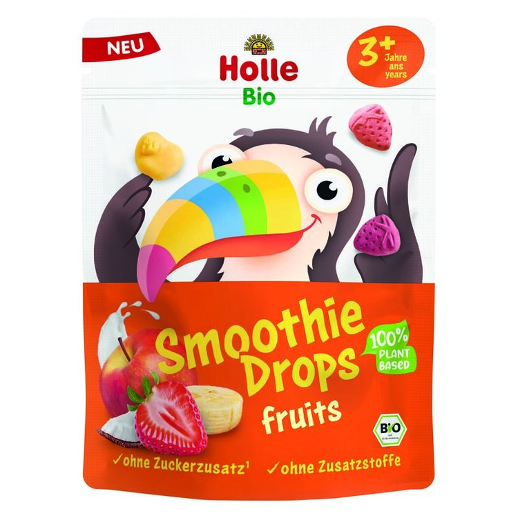 HOLLE Bio Bonbónky ovocné Smoothies drops s kokosovým mlékem 15g (3r+)