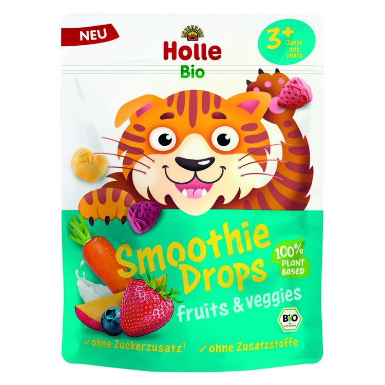 HOLLE Bio Bonbónky ovocno zeleninové Smoothies drops s kokosovým mlékem 15g (3r+)