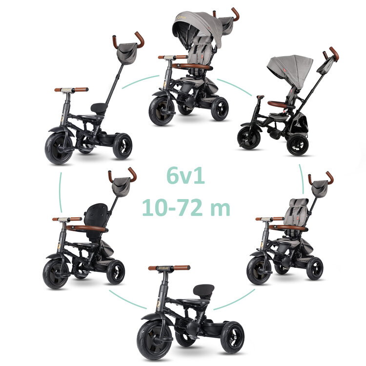 QPLAY Tříkolka Rito Deluxe Grey, 6 v 1, věk 10-72 měsíců