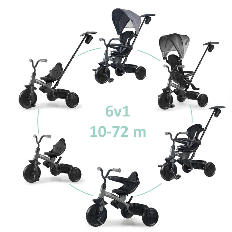 QPLAY Tříkolka Elite Platinum Grey, 6 v 1, věk 10-72 měsíců
