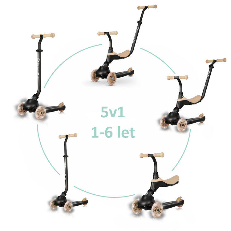 QPLAY Koloběžka / odrážedlo Sema Evo s LED světly Khaki, věk 1 - 6 let, do 50 kg