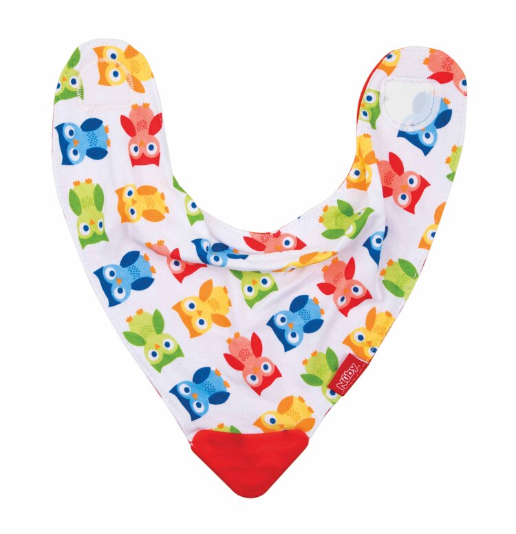 NUBY Slintáček s kousátkem 1 ks, červené sovičky, 3m+