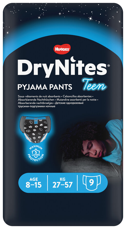 E-shop Huggies Dry nites absorpční kalhotky 8-15 let/boys/25-57 kg 9 ks