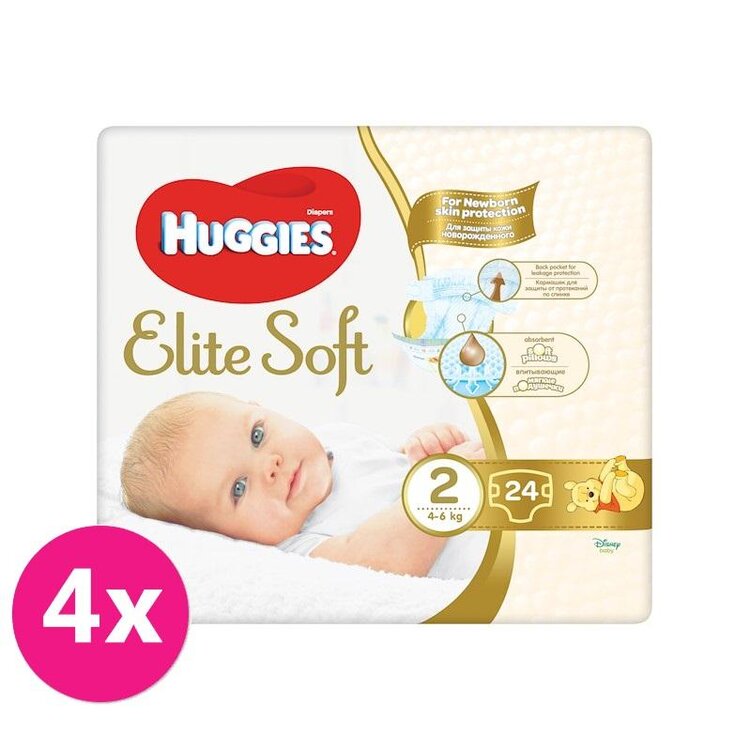 4x HUGGIES Elite Soft Pleny jednorázové 2 (4-6 kg) 24 ks
