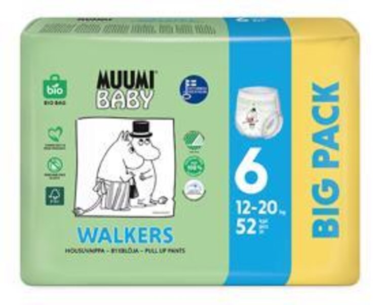 MUUMI Baby Walkers Kalhotky plenkové jednorázové 6 (12-20 kg) 52 ks - BIG PACK