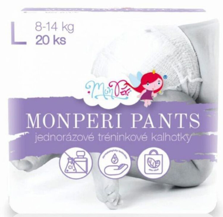 MONPERI PANTS Kalhotky plenkové jednorázové L (8-14 kg) 20 ks