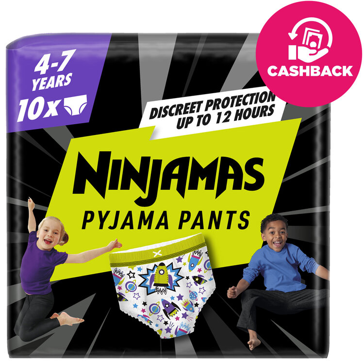 PAMPERS Kalhotky plenkové Ninjamas Pyjama Pants Kosmické lodě, 10 ks, 7 let, 17kg-30kg