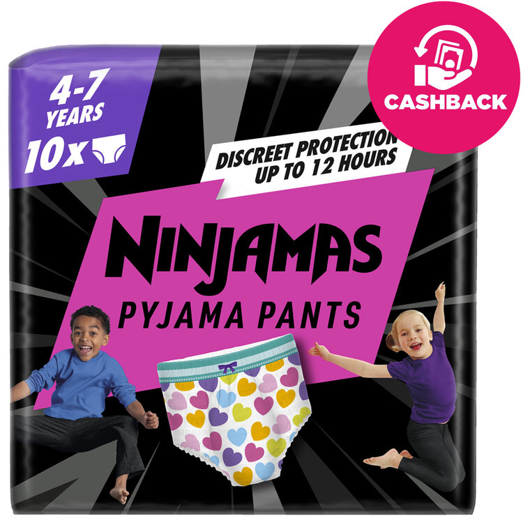 E-shop NINJAMAS Kalhotky plenkové Pyjama Pants Srdíčka, 10 ks, 7 let, 17kg-30kg