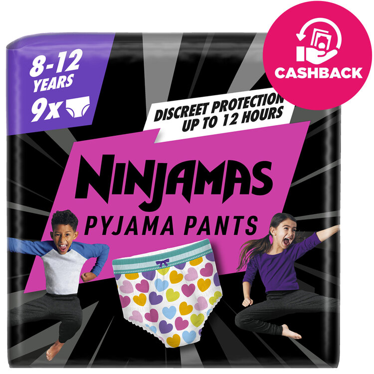 E-shop NINJAMAS Kalhotky plenkové Pyjama Pants Srdíčka, 9 ks, 8 let, 27kg-43kg