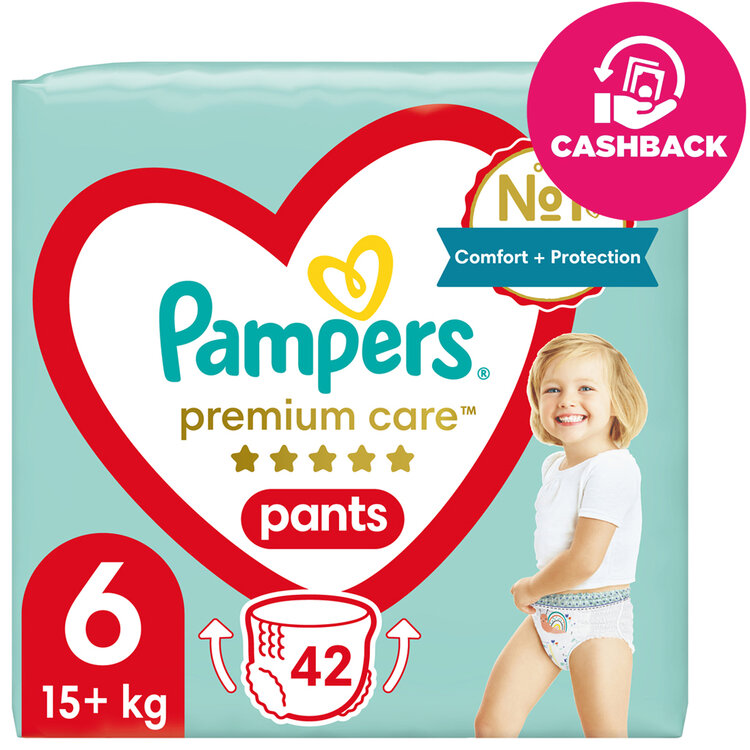 E-shop PAMPERS Kalhotky plenkové Premium Care Pants vel. 6 (42 ks) 15 kg