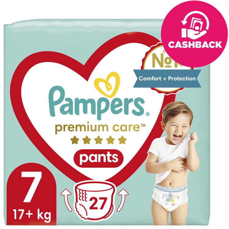 E-shop PAMPERS Kalhotky plenkové Premium Care Pants vel. 7 (27 ks) 17+ kg