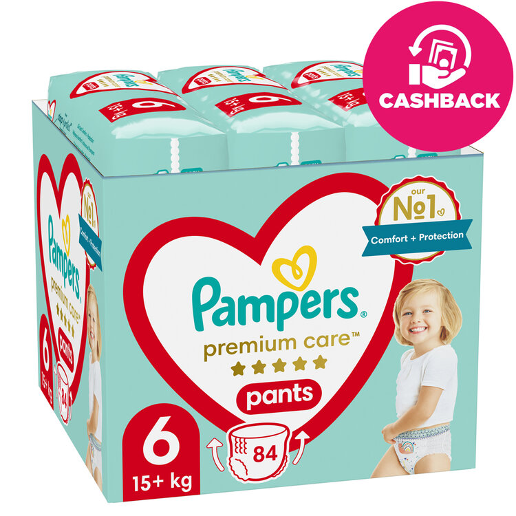 E-shop PAMPERS Premium Care plenkové kalhotky 6 (84 ks), 15 kg+