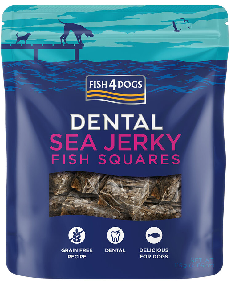 FISH4DOGS Pamlsky pro psy DENTAL SEA mořská ryba - čtverečky 115 g