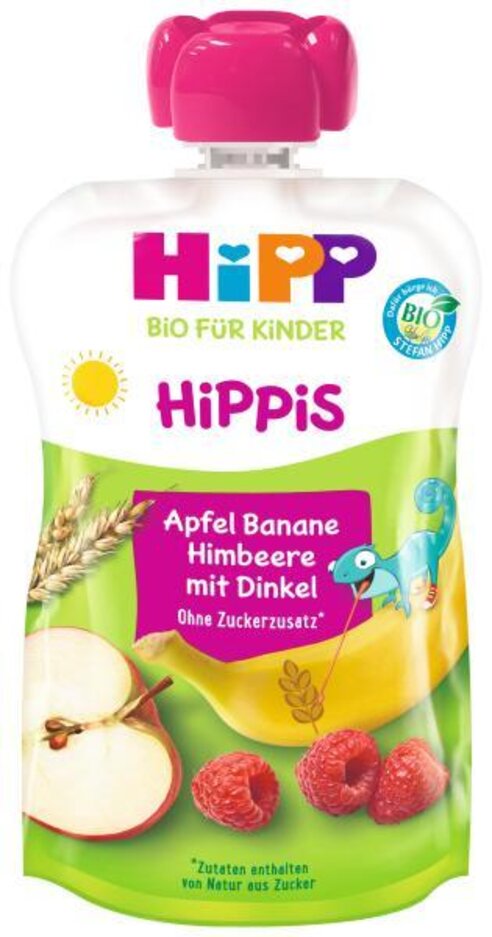E-shop HiPP HiPPies BIO Jablko, banán, maliny, celozrnné obiloviny 100 g, 12m+