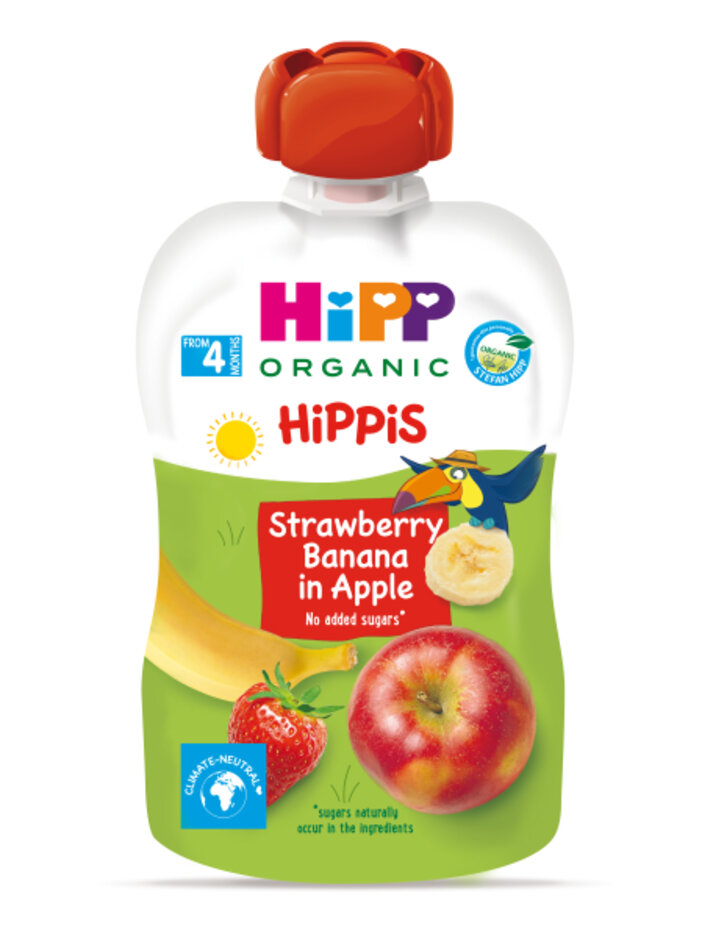 HiPP HiPPiS BIO Jablko, banán, jahoda 100 g 4m+