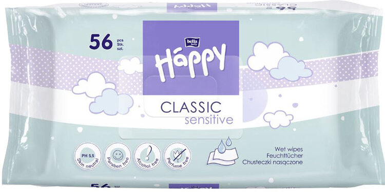 BELLA HAPPY BABY Classic sensitive 56 ks - vlhčené ubrousky