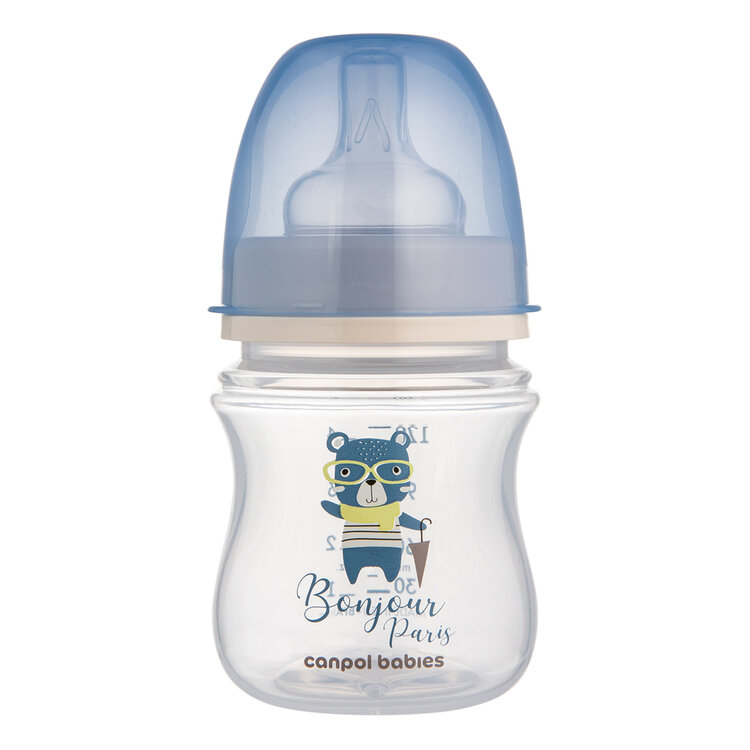 CANPOL BABIES Széles szájú cumisüveg Bonjour Paris 120 ml kék akciós termékkép 1