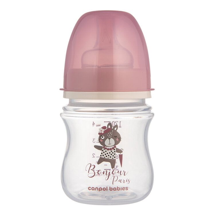 CANPOL BABIES Széles nyakú cumisüveg Bonjour Paris 120 ml rózsaszín akciós termékkép 1