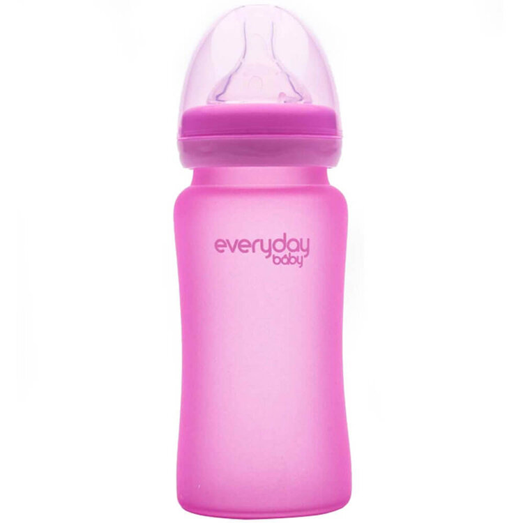 EVERYDAY BABY Láhev sklo s teplotním senzorem 240 ml Pink