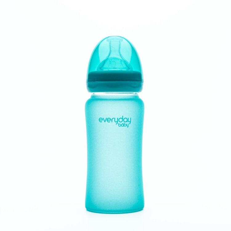 EVERYDAY BABY Láhev sklo s teplotním senzorem 240 ml Turquoise